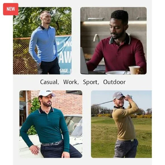 Men's Long Sleeve Polo Shirts 3-Pack Performance Fabric Pocket Design